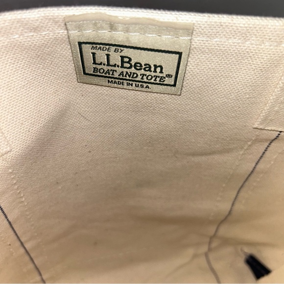 L.L. Bean Boat and Tote Beige Navy Blue Canvas Small Bag Stiff Handles - Picture 6 of 14